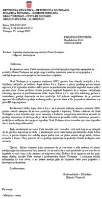 Pismo gradonačelnika Vodnjana